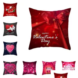 Pillow Case Red Valentine Day Pillowcase Lover Cushion Er Happy Valentines Heart Shaped Printed Drop Delivery Home Garden Te Dh1Sd