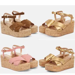 Summer Women's Sandals Italian Wooden Wedge Shoes Suede Cross Ankle Buckle Open Toe Durable Thick Sole Shows Elegant Women's Sexy Charm EU35-42