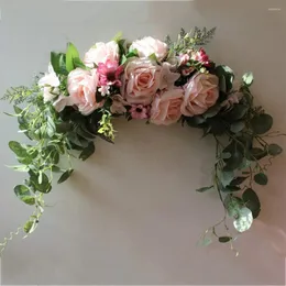 Flores decorativas Flor de rosa Swag Tela de seda artificial Guirnalda de peonía Guirnalda hecha a mano para la decoración del dintel de la puerta del banquete de boda en casa