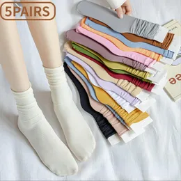 Women Socks 5Pairs/set Summer Cute Thin Loose Velvet Nylon Soft Breathable Long Solid Color Casual Calcetines Mujer