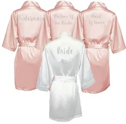 Women's Robe dark pink robe silver letter kimono personalised satin pajamas wedding robe bridesmaid sister mother of the bride robes 230518