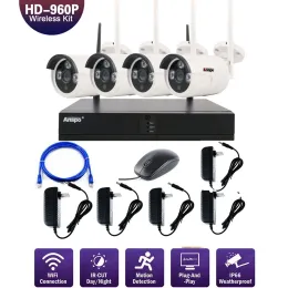 4pcs 4CH Sistema di telecamere di sicurezza wireless Kit telecamera WiFi NVR 960P Visione notturna IR-Cut CCTV Sistema di sorveglianza domestica Impermeabile