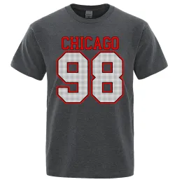 Chicago 98 Street City Mektup Tasarımcı Üstler Erkekler Vintage Büyük Boy T-Shirt Yaz Pamuk Gevşek Tee Giysileri