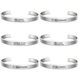 Braccialetto Braccialetti di allarme medico Braccialetti Diabete inciso Bracciale aperto in acciaio inossidabile Gioielli di amicizia Goccia Deli Dhgarden Dhqmq