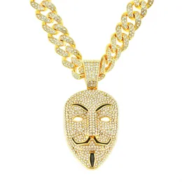 necklace for mens chain cuban link gold chains iced out jewelry 3D full diamond exaggerated mask pendant necklace