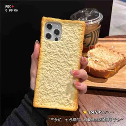 Deliziosa custodia per telefono con pane tostato 3D per iPhone 14 Pro max 13 12 Pro max 11 Supporto per manico per uova di biscotto Custodia morbida per cartone divertente J230519