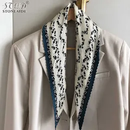 70 cm veckade variation Blommor trycker Satin Silk Scarf Shawls For Women Korean Bandanna Dekorativa Ladies NeckerChiefs Hair Band G220513