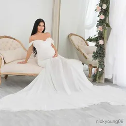 فستان أبيض طويل الأمومة صور فوتوغرافي صور زفاف الدعائم للنساء الحوامل ملابس الحمل لباس الصورة لتصوير R230519