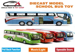 25Cm Length 1 55 Scale Diecast Metal Shuttle Bus Model Boys Gift Alloy Toys With Openable DoorsMusicLightPull Back Function LJ9406423