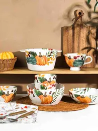 Plates In-glaze Crockery Utensils Pumpkin Pattern Ceramic Dinner Plate Household Rice Bowl 2L Soup Pot Binaural Noodle