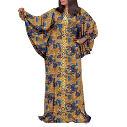 プラスサイズのドレスアフリカンサイズのドレスプリント生地ガウン刺繍パッチ長いスリーブカジュアルフロアレングスA2225152 230518
