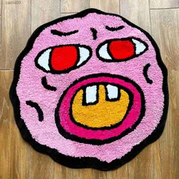 Mattor Cherry Bomb Rug Pink Handmade Tufted Carpet Room Decor Kawaii Rug Small Rugs For Bedroom Cartoon Circle Punch Needle Rug T230519