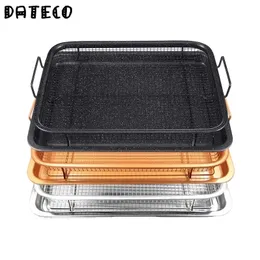 BBQ Tools Accessories Copper Baking Tray Oil Frying Baking Pan Non-stick Chips Basket Baking Dish Grill Mesh Barbecue Tools Cookware For Kitchen 230518