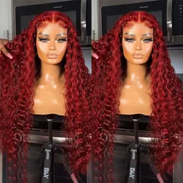 Pervuian Hair Red Lace Front Wig 34inches Deep Wave Frontal Wig 13x4 HD透明レースカーリーレースフロントウィッグ合成