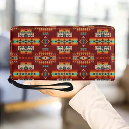 Portafogli Tribal Red Pattern Fashion Leather Women Wallet Zipper Long Purse For Female Multifunzione Travel Card Holder Girls Cash Bags