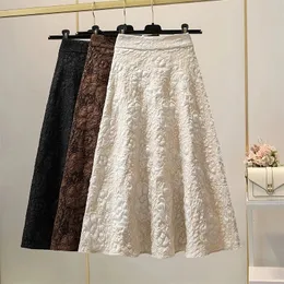 Skirts Lace Vintage Skirt Womens Spring Autumn High Waist Hollow Embroidery Floral Large Swing Umbrella Skirt Faldas Aesthetic 230519