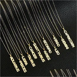 Pendant Necklaces Gold Letter Zodiac Necklace Constellation Custom Stainless Steel English Birthday Jewelry Gifts Drop Delive Dhgarden Dh0Ga