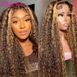 Выделите Ombre Curly Human Hair Wigs HD прозрачные кружевные фронтальные парики.