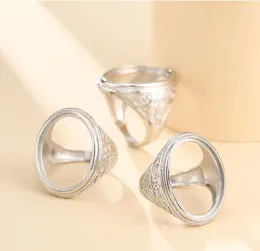 حلقات الكتلة 18 23mm 925 Sterling Silver Semi Mount Bases Base Base Pad Pad Men Ring Ring Set Set Jewelry Results (بدون Stone) A5362