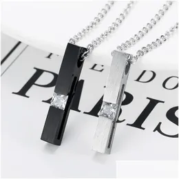 Pendant Necklaces Zircon Square Stainless Steel Woman Pendants Chain Couples For Girlfriend Jewelry Creativity Gift Wholesale Drop De Dhev9