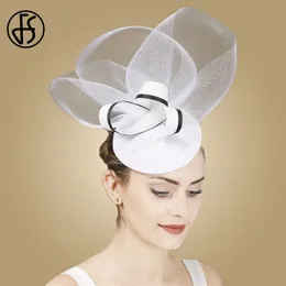 Berets FS White Pillbox Hat Formal Cocktail Party Fascynator Hats for Women Sukienka ślubna Kościół Herbata Derby Fedoras 230518