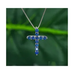 Pendant Necklaces Luxury Female Crystal Stone Necklace Charm Sier Color Chain For Women Trendy Cross Zircon Wedding Necklacependant Dhlxw