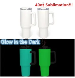 Wholesale! 40OZ Sublimation Glow in The Dark Tumblers With Handle Double Wall Vacuum Insulated Travel Coffee Mugs DIY White Blank Tumblers B0050