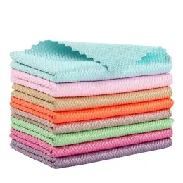 Kitchen Cleaning Towel Anti-Grease Wiping Rags Absorbable Fish Scale Wipe Cloth Glass Window Dish Cleaning Cloth