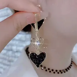 Charm Korean Fashion Black Earrings for Women Asymmetric Heart Zircon Dangle Earrings for Women Valentines Day Gift Party Jewelry AA230518
