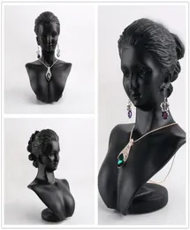 Boutique Counter Schwarzes Harz-Dame-Figur-Mannequin-Display-Büstenständer-Schmuckständer für Halsketten-Anhänger-Ohrringe MX2008109207735