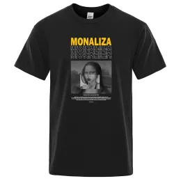 Modern Monaliza Eat Lollipop Yaratıcılık Ekleme Erkek Üstler Harajuku Gevşek Sokak Giyim Yaratıcılık Günlük T-Shirts