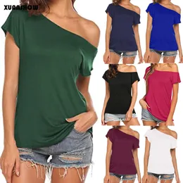 Женская футболка XUANSHOW, модная футболка, повседневная футболка с открытыми плечами и короткими рукавами, свободные летние топы, футболка, женская одежда 230518
