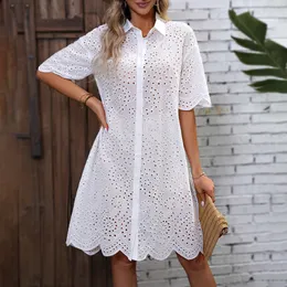 Grundläggande avslappnade klänningar Finjani Eyele Brodery Drop Shoulder Dress Women's Button Front Dresses For Summer Elegant Party Dresses for Women 230519