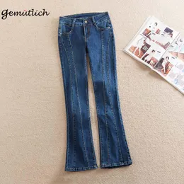 Kvinnors jeans gemutlich över storlek kvinnor denim elasticitet fulllängd byxor hög midja skarv vintage byxor 38 40