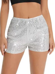 High Woman Sequins Shorts Women's Summer Fashion SweatyRocks Elastic Waist Straight Leg Solid Glitter Party