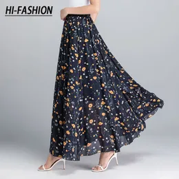 スカートhifashion womens autumn highウエストエラスティックアラインサマー韓国スタイルフルロングマザースイングシフォンミディダンススカート230519