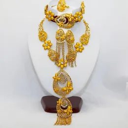 Necklace Earrings Set Conjuntos De Joias Et&iacute;opes Africanas 24k Ouro Para Mulheres Presentes Casamento Dubai Noiva Colar Brincos