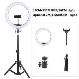 Selfie Lights 33CM 26CM LED Selfie Ring Light Pography Lights Warm Cold Lamp With Tripod 2m 1.6m Dimmable USB Ringlight For TikTok 230518