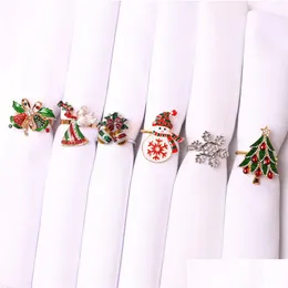 Napkin Rings Christmas Receptions Rhinestone Diamond Metal Alloy Ring Buckle Kitchen Dinning Table Decoration Drop Delivery Dhyyo