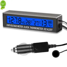 New Mini Electronic Car 3 IN 1 Clock Thermometer Voltage Meter Display Inside Outside Temperature Voltage Time with Cigarette Socket