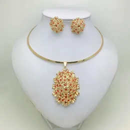 Set di gioielli da sposa Moda Donna africana brasiliana Orecchini Anello Set di gioielli in cristallo Regali Grandi orecchini Collana pendente per le donne Festa 230518