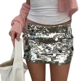 Women Multilayers Glitter Sequins Skirt Sexy Low Waist Sparkly A-Line Mini Skirt Lady Summer Bodycon Package Hip Party Clubwear P230519