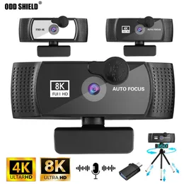 Webcams HD 8K 4K 1K 웹캠 자동 초점 컴퓨터 컴퓨터 웹 카메라 마이크와 PC MAC 노트북 데스크탑 Skype 용 USB 플러그 카메라 회전 230518