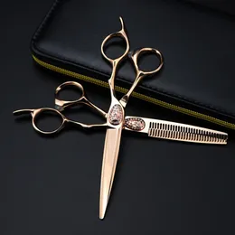 Hair Scissors Customize JP 440c steel 6 '' Upscale Rose gold hair scissors cutting barber haircut thinning shears hairdresser scissors 230519