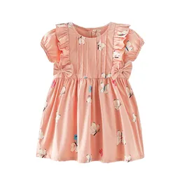 Flickas klänningar baby flickor härliga långa ärmar klänning bomullsblomma casual kläder vackra ryggar för småbarn barn barn 0-3 år 230519