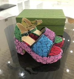 Fashion Puppy Chunky High Heel Sandals for woman lady ladies platform wedge summer 2021 Sexy Floral Color Oblique embroidery Embro9503618