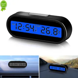 Ny bil mini elektronisk klocktid termometer 2 i 1 auto instrumentpanelklockor lysande svart digital displaybilstyling tillbehör