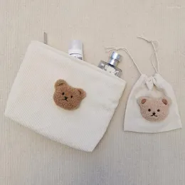 Cosmetic Bags Cute Bear Corduroy Zipper Bag Cotton Drawstring Pocket Woman Girl Coin Purse Storage