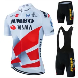 Zestawy 2023 Drużyna Jumbo Cycling Jersey 20d Bike Shorts Zestaw Ropa Ciclismo Męskie koszule rowerowe z krótkim rękawem