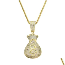 Pendant Necklaces Iced Out Chain Money Bag Mens Gold Sier Color Necklace Bling Zirconia Simated Diamond Hip Hop Jewelrypendant Drop Dhx1T